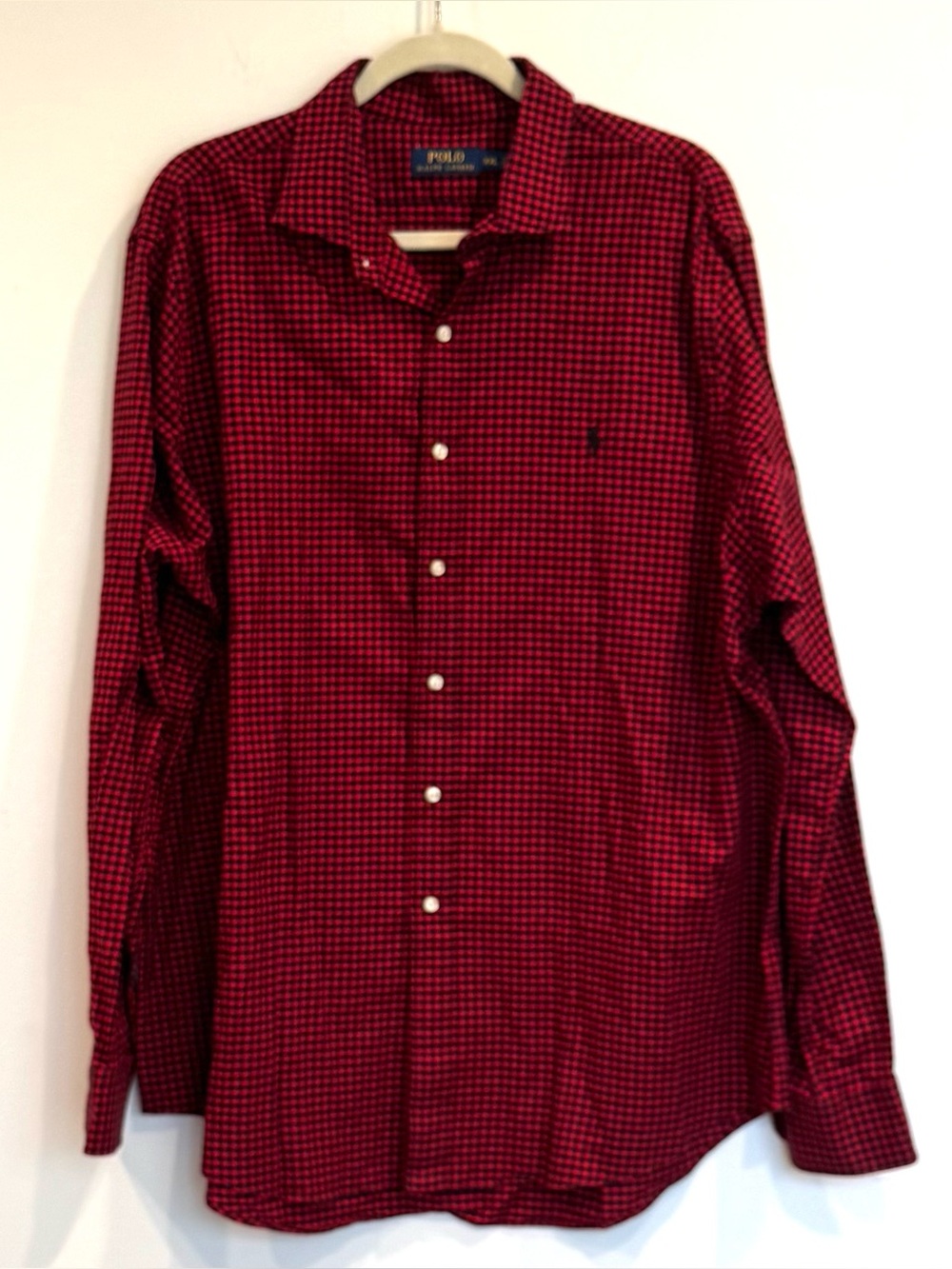 🌱 Polo Ralph Lauren 100% Cotton Long Sleeve Button Up Shirt XXL EUC Red Black